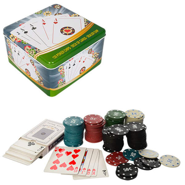 Настільна гра D7 (12шт) покер, 120 фіш (з номін), карти, в коробці (метал), 15,5-15,5-8,5см (шт.)