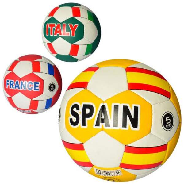 М'яч футбольний 2500-115 (30шт)розмір 5, ПУ1,4мм, руч. работа, 32панелі, 400-420г,3в(краї), в кульку (шт.)