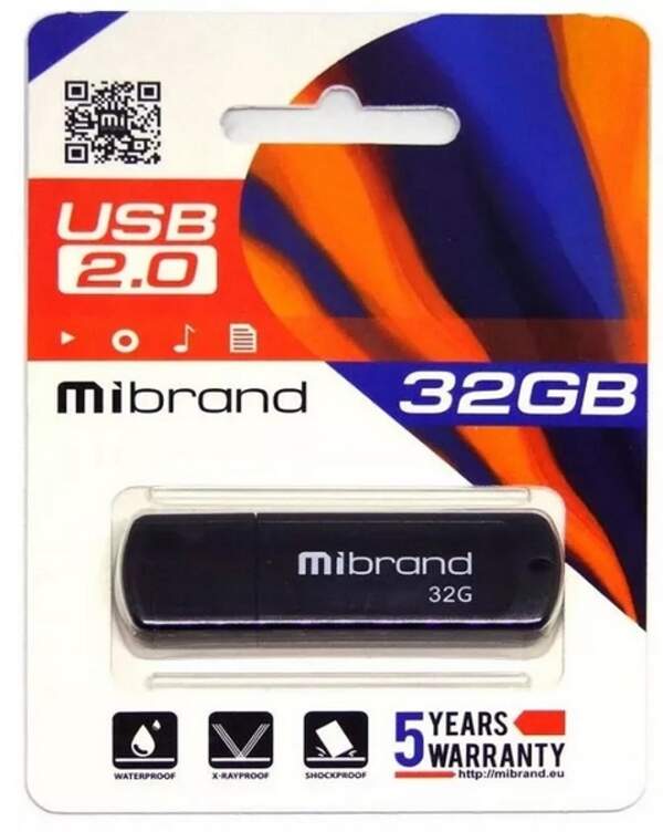 USB 2.0 Mibrand Grizzly 32Gb Black (шт.)