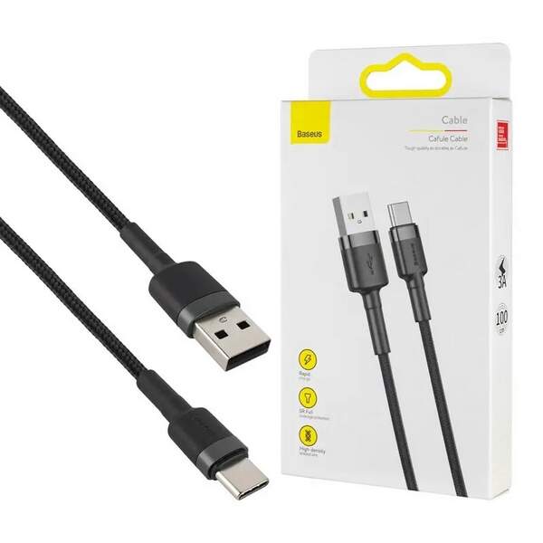 Кабель Baseus Cafule Cable USB for Type-C 3A 1M Gray/Black (CATKLF-BG1) (шт.)