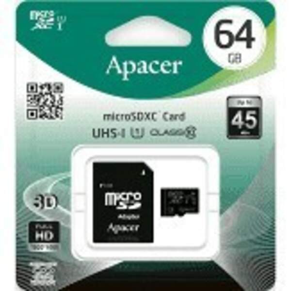 APACER Micro SD 64Gb UHS-I class10 + adapter R85MB/S (шт.)
