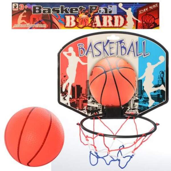 Баскетбольне кільце MR 0123 (96шт) щит 28-21-картон, кільце 17см-пластик, сітка, м'яч, у кульку (шт.)
