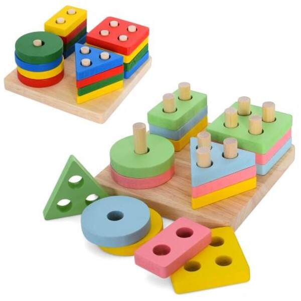 Дерев'яна іграшка Геометрика MD 2907 (40шт) геом.фігури 16шт, 3 кольори, у кульку,11,5-5-11,5см (шт.)