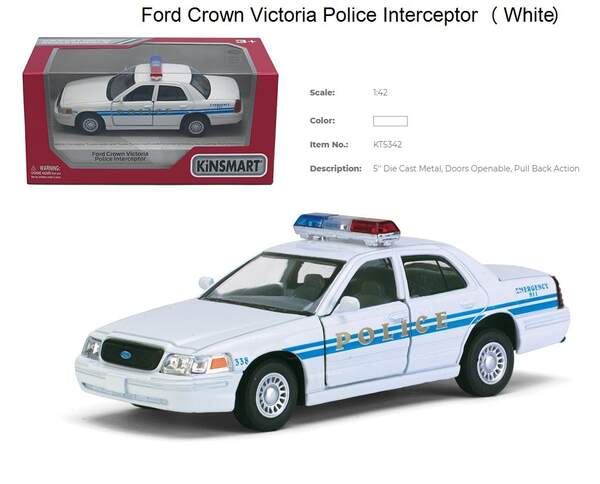 Модель легкова FORD CROWN VICTORIA POLICE INTERCEPTOR 5'' KT5342W метал.інерц.відкр.дв.кор./96/ (шт.)
