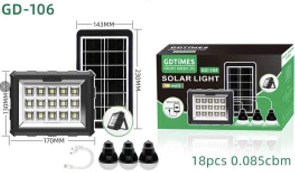 Портативна станція для заряджання GD 106 з 3 лампами та сонячною панеллю (18) 8415 (шт.)