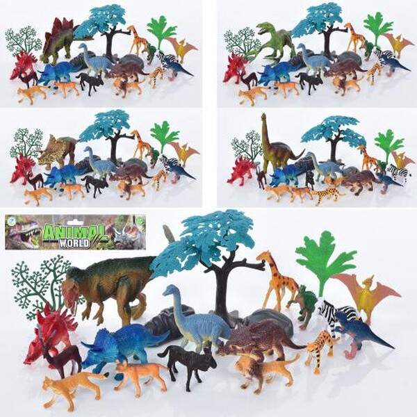 Фігурка 333-41-47 (60шт) динозавр, дикі тварини, дерева, 5видів, в кульку, 25-24-7 (шт.)