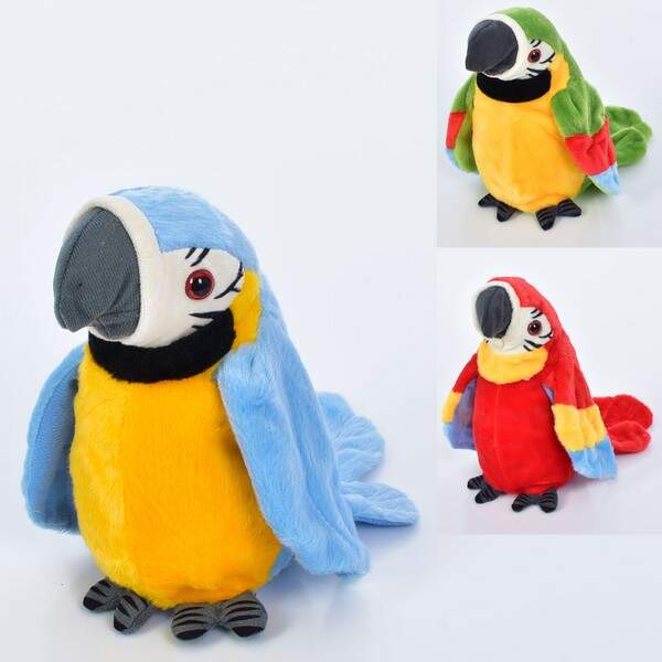 М'яка іграшка MP 2179-1 (12шт) папуга, 22 см, повторюшка, співає, махає крилами,на бат-ці, 3 кольори (шт.)