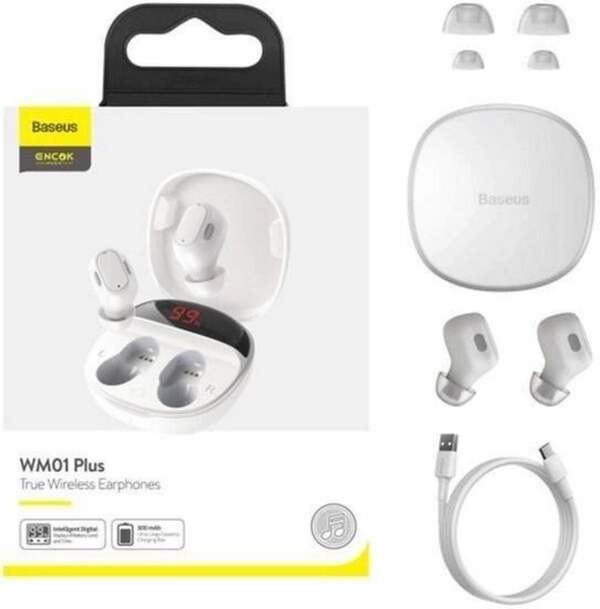 Навушники безпровідні TWS Baseus Encok True Wireless Earphones WM01 Plus (White) (NGWM010002) (шт.)