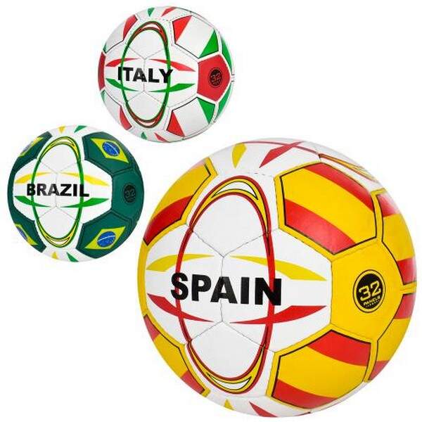 М'яч футбольний 2500-250 (30шт) розмір5,ПУ1,4мм,4шари,ручн.робота,32панелі,400-420г,3види(країни),ку (шт.)