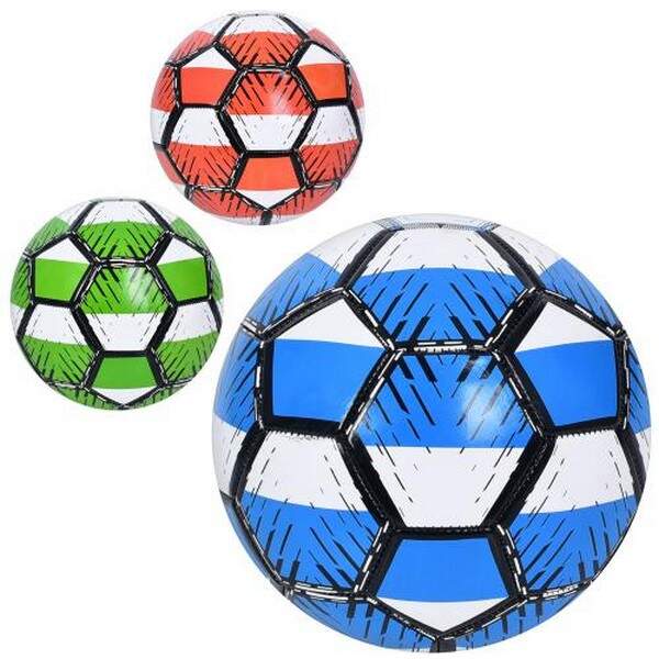 М'яч футбольний EN 3340 (30шт) розмір 5, ПВХ, 1,8мм, неон, 340-360г, 3 кольори, у кульку (шт.)