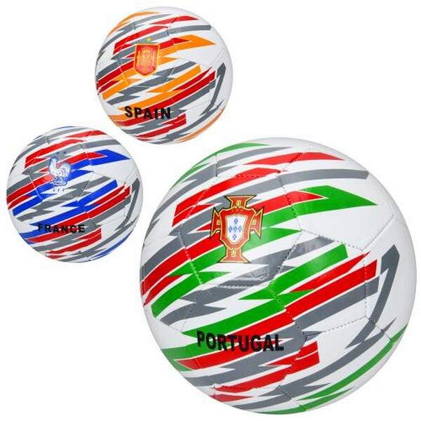 М'яч футбольний EV-3389 (30шт) розмір 5, ПВХ 1,8мм, 300-320г, 3види(країни), в пакеті (шт.)