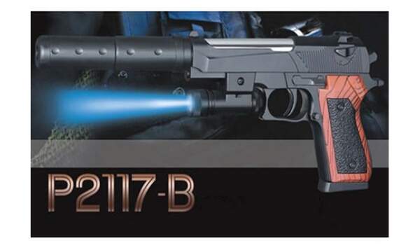 Пістолет арт.P2117-B+ (144шт/2) батар., світло, глушник, кульки, пакет 32*12*3см (шт.)