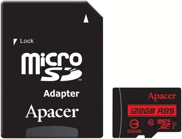 APACER Micro SD 128Gb UHS-I 85mb/s class10 + adapter (шт.)