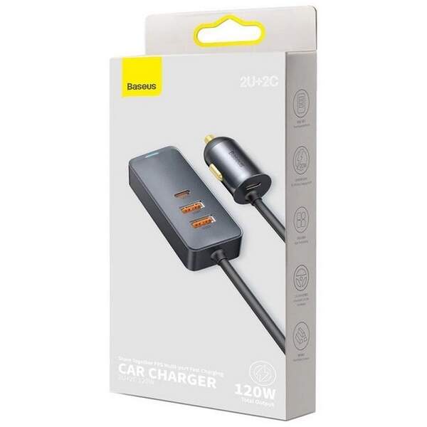 АЗП Baseus Share Together Car Charger 120W 2x USB-A/2x USB Type-C Grey (CCBT-A0G) (шт.)