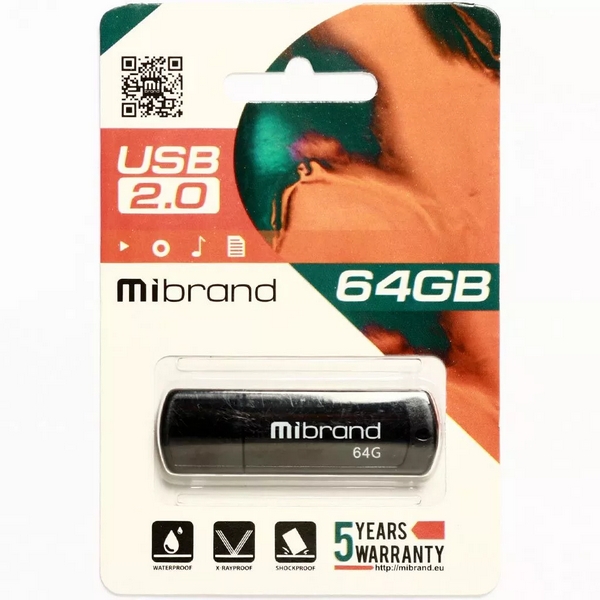 USB 2.0 Mibrand Grizzly 64Gb Black (шт.)