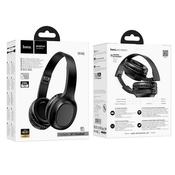 Навушники стерео Hoco W46 Charm BT headset BT5.3/AUX, 20h black (шт.)