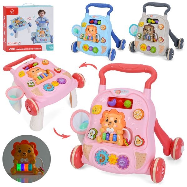 Каталка-ходунки 1024-1025-1026 (8шт) 40-31-в39см, 2в1(стіл 43-41-в22см) ігрова панель/бізіборд, піан (шт)