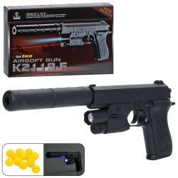 Пістолет K2119-F (48шт) 32см, пластикові кулі, світло, лазер, на бат(табл), в кор-ці, 21-14,5-4см (шт)
