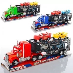 Трейлер 888 (36шт) інерція, 38см, машинка 4шт, 3 кольори, в слюді, 40-13-8см (шт)