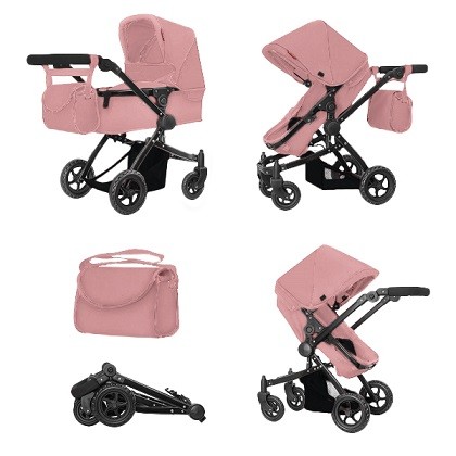 Коляска для ляльки 2в1 CARRELLO MAESTRO 9651B POWDER PINK з сумкою метал.кор.45*14,5*38 /1/ (шт)