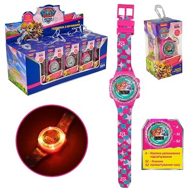 Дитячий годинник Paw Patrol арт. KH75/001L (120шт) зі світлом 10шт короб. 6*6*12см дисплей бокс 32*1 (шт)
