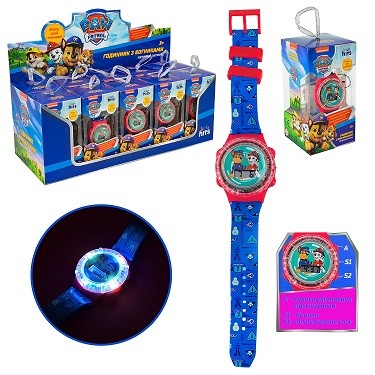 Дитячий годинник Paw Patrol арт. KH75/002L (120шт) зі світлом 10шт короб. 6*6*12см дисплей бокс 32*1 (шт)