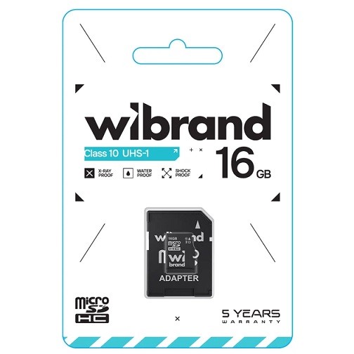 Карта пам*яті microSDHC (UHS-1) Wibrand 16 GB class 10 (adapter SD) WICDHU1/16GB-A (шт)