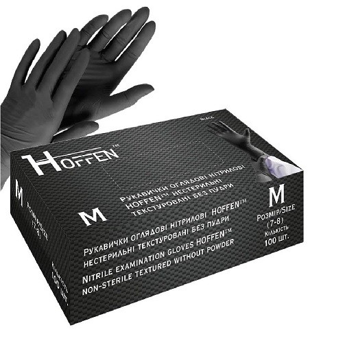 Рукавички нітрилові M Hoffen 3.5г нестерильні текстуровані б/п 50пар/уп HFN-13301M (13303)(10уп) (шт)