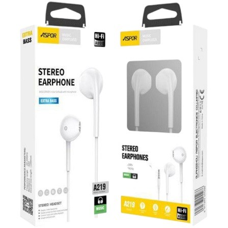 Навушники з мікрофоном Aspor A219 Stereo Earphone (3.5мм)- білий (шт)