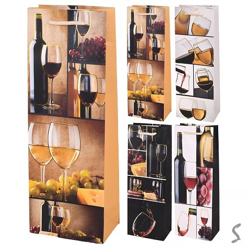 Пакет подарунковий паперовий під пляшку "Wine" 13*8.5*36см R34513 (720шт) (шт)