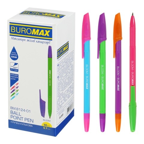 Ручка кулькова BLOOM, 0.7мм.  ассорті корпусів, сині чорнила BM.8124-01 (шт)