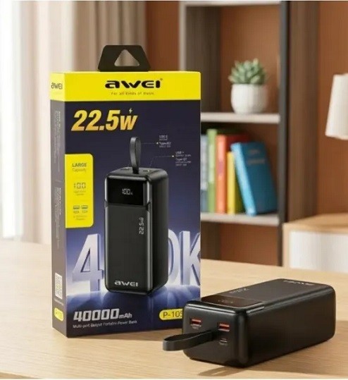 Моб. Зарядка POWER BANK AWEI PA 105 22,5W 40000mah (10) 9612 (шт)