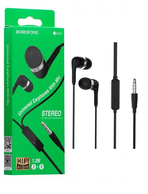 Навушники  вакумні Borofone BM39 Refined chant universal earphones with mic Black (шт)