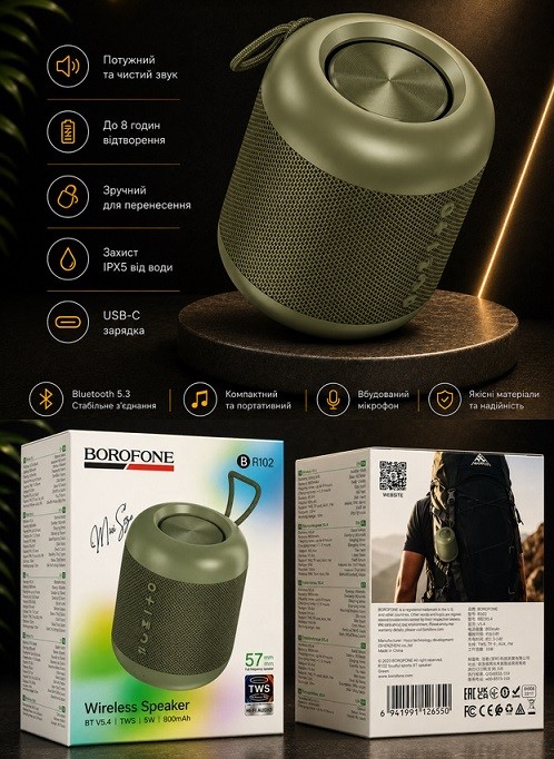 Портативна Bluetooth колонка Borofone BR102 Gratificado Green (шт)