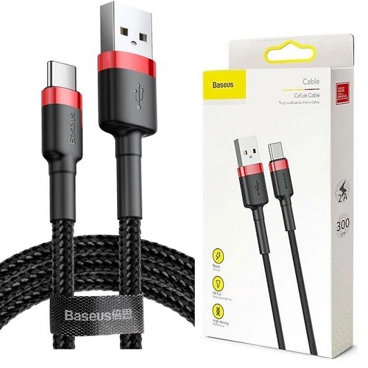 Кабель Baseus cafule Cable USB Type-C 2A 3m Black/Red (CATKLF-U91) (шт)