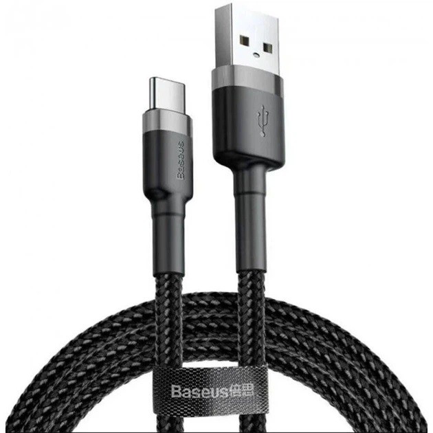 Кабель Baseus Cafule USB For Type-C 3A 1m Gray+Black (CATKLF-EG1) (шт)