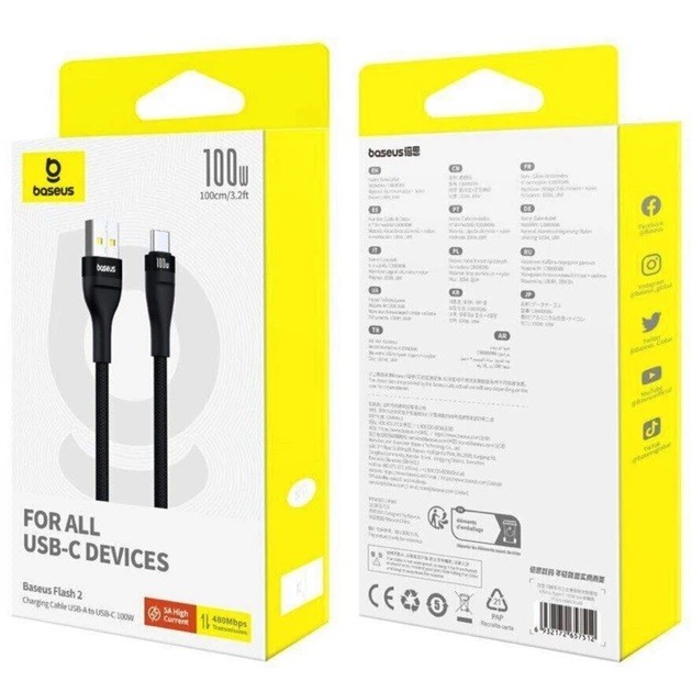 Кабель Baseus Flash 2 Charging Cable USB to USB-C 100W 1m Cluster Black (P10311804111-00) (шт)