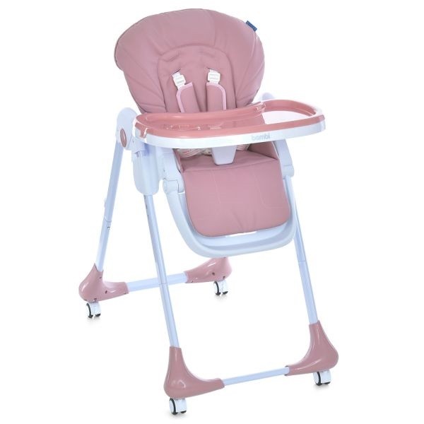 Стільчик M 3233L Pink (1шт) для годування, 3 положення спинки та підніжки, 4колеса, корзинка, екошкі (шт)