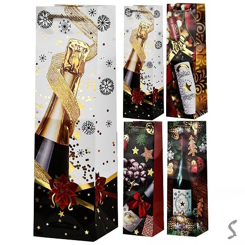 Пакет новорічний паперовий під пляшку "Gifts" 11*11*38см R33030 (720шт) (шт)