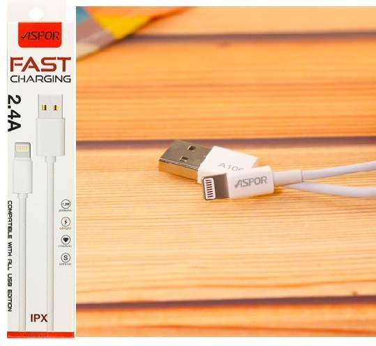 USB кабель Aspor A106 Lightning Econom пак 2.1A/1.2м- білий (шт)
