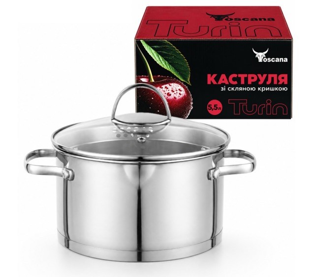 Каструля 5,5л зі скляною кришкою «Turin» 80238 (шт)