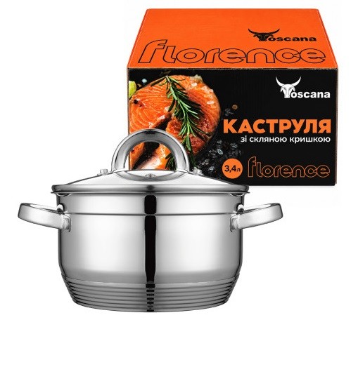 Каструля 3,4л зі скляною кришкою "Florence" 80248 (шт)