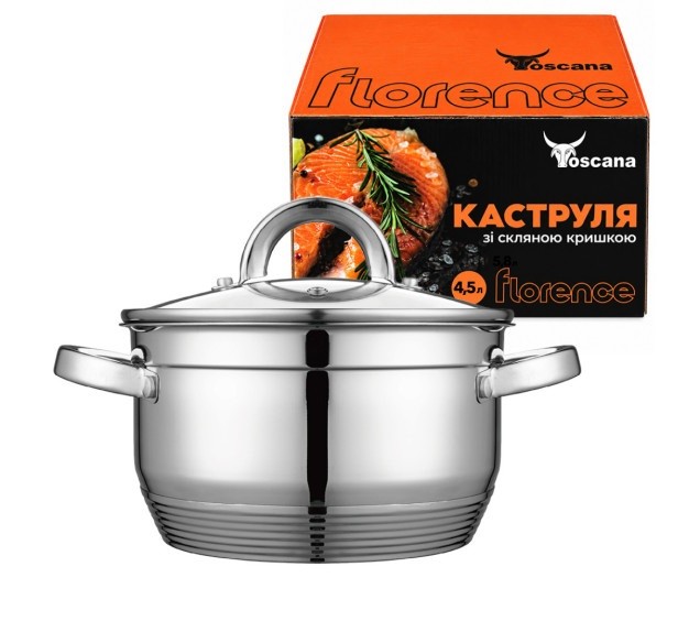 Каструля 4,5л зі скляною кришкою "Florence" 80249 (шт)