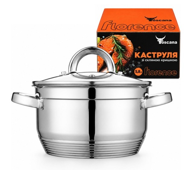 Каструля 5,8л зі скляною кришкою "Florence" 80250 (шт)