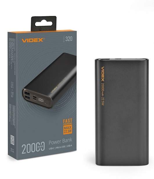 Power bank VIDEX VPB-320 22.5W QC+PD 20000mAh White (20шт/ящ) (шт)