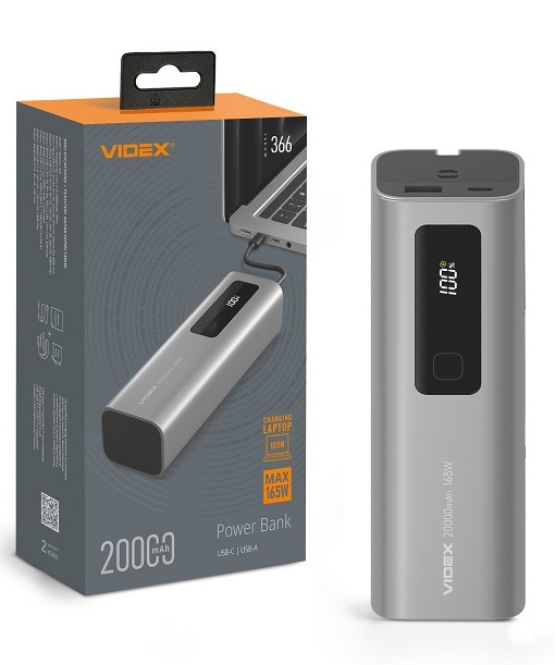 Power bank VIDEX VPB-366 PD100W + Display Grey 20000mAh (шт)