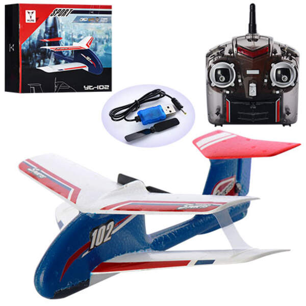 Літак YT102 (12шт) р / к, 2,4 G, акум, 24см, 2 канали, USB зарядне, пінопласт, кор,45-32-10cм (шт.)