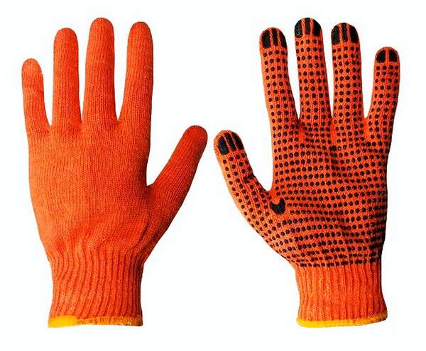Перчатки №W-44-1 из полиэстера и хлопка оранж. с чёрной точкой (600) (шт.)