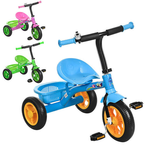 Велосипед M 3252-B (3шт) 3колеса,колесаEVA,д77-ш47-в65см,3цвет(голубой, розовый, зелен),с багажником (шт.)