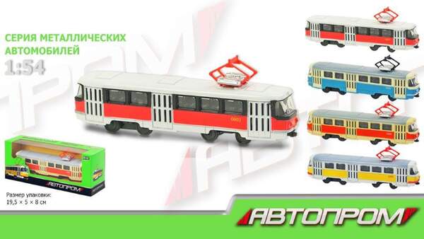 Іграшка трамвай метал 6411ABD (96шт/4) "АВТОПРОМ", 1:54, 3 кольори, у кор. 19,5 * 5 * 8см (шт.)